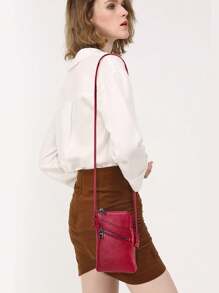 休闲多口袋迷你斜挎手机袋，用途广泛 - 酒紅色 - 查看 2