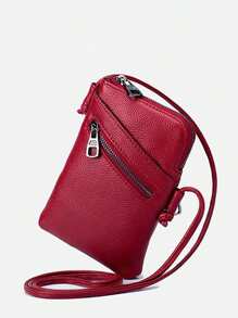 休闲多口袋迷你斜挎手机袋，用途广泛 - 酒紅色 - 查看 4