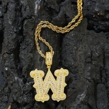 Custom Name Iced Out Baguette Cz Cubic Zirconia Number Letter Pendant With Rope Chain Necklace Hiphop Punk Jewelry For Christmas New Year Gift - Yellow Gold - View 7