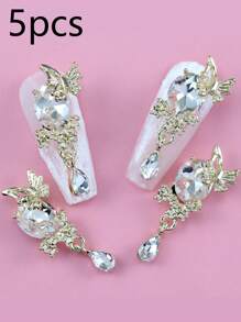 5 款美甲冰雪花朵美甲饰品立体轻奢闪亮蝴蝶椭圆长八角形绒面钻石流苏吊坠迷人DIY美甲饰品装饰 - 彩色 - 查看 16