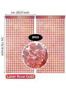 2 件装金属丝背景箔流苏帘，银色/蓝色/粉色/金色可选，方形帘幕，摄影道具，生日装饰，闪光迪斯科球装饰，单身派对，情人节，毕业典礼装饰 - 彩色 - 查看 13