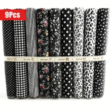 缝纫用布料 9 件，花卉图案印花布料，DIY 缝纫工艺图案拼布，工艺用布料，花卉系列（20 英寸 X20 英寸，黑色） - 黑與白 - 查看 1