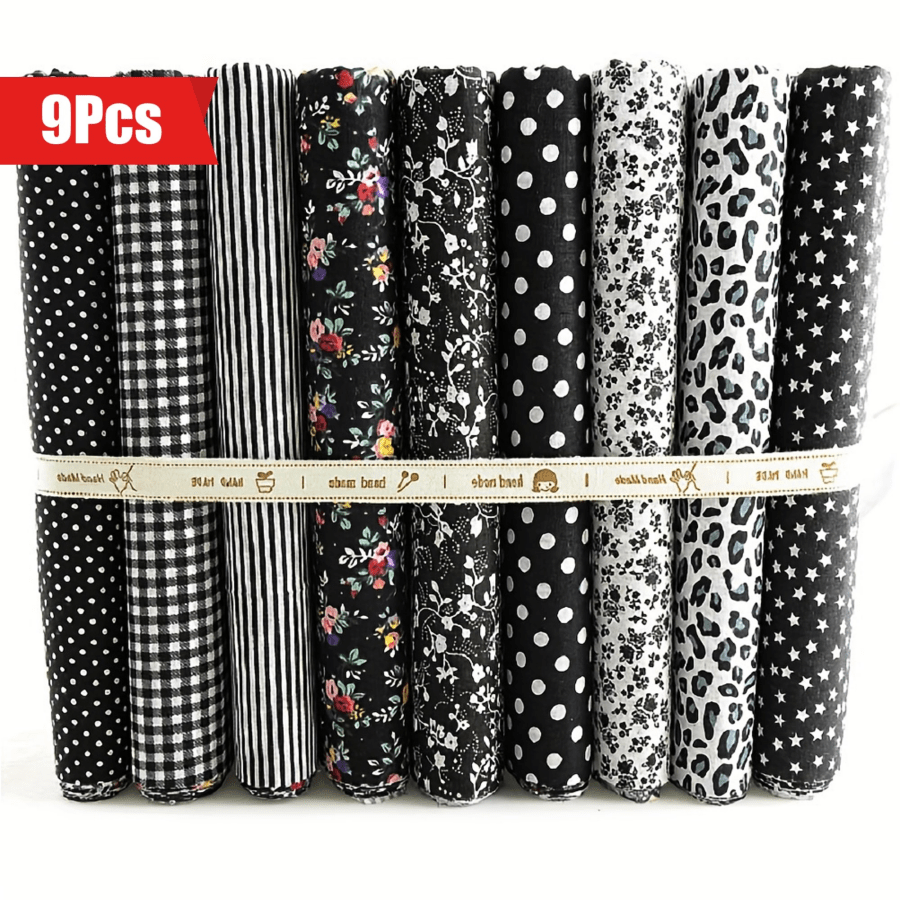 Fabric For Sewing 9PCS, Print Fabric With Flower Pattern, Patchwork For DIY Sewing Craft Patterns, Fabric For Craft, Floral Series(20"X20",Black)