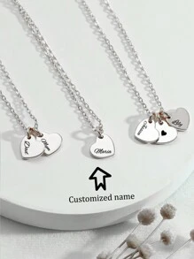 1-3 Names Heart Pendant Necklace - Customized Cyrillic Engraved Jewelry, 18K Gold Plated 316L Stainless Steel, Unisex, Personalized Couples/Family Gift, Valentine's Day & Mother's Day Gift, Free Engraving