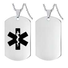 Personalized Medical Alert Necklace For Men Women, Free Engraving ICE Awareness ID Namplete Pendant With Chain, Custom Medic Identification Jewelry For Emergency, With Aid Bag