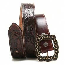 Women's Country Belt Floral Leather Sole Cowgirls Removable Buckle - 紫紅色 - 查看 2