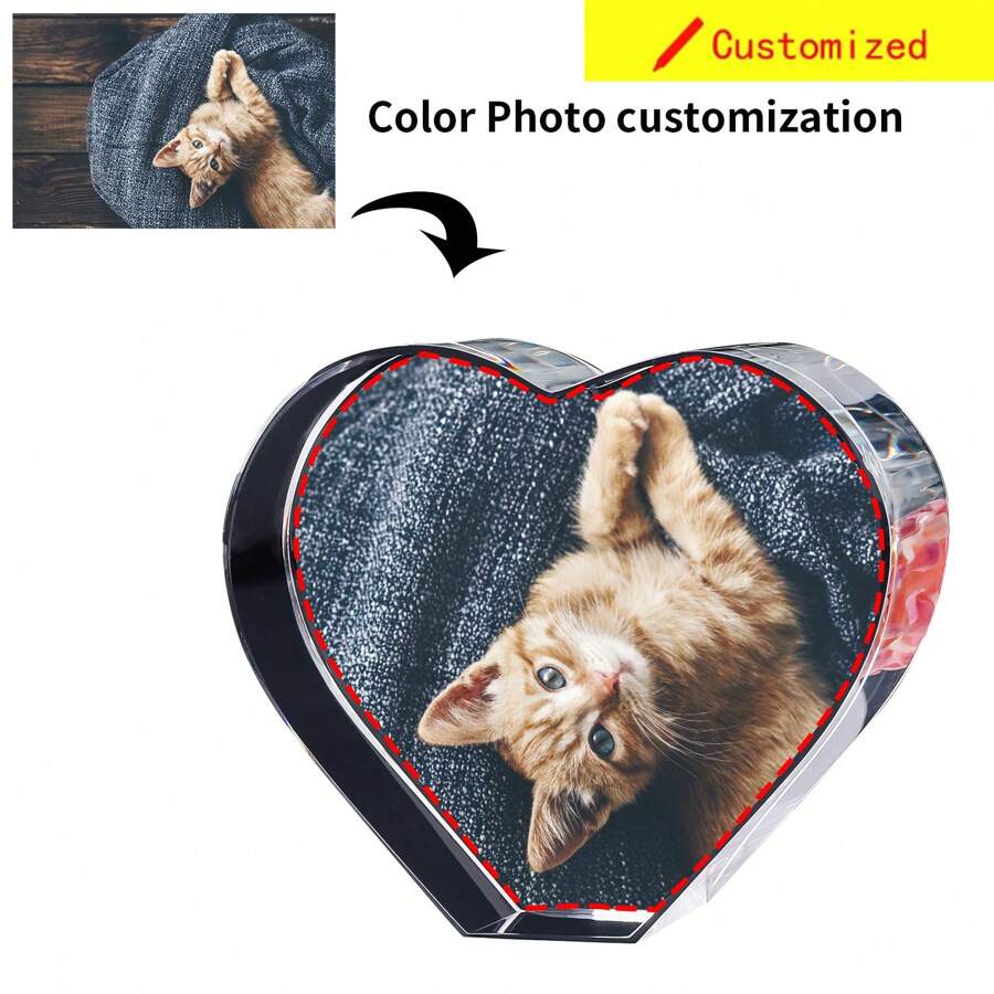 Customized Modern Crystal Heart-Shaped Glass Photo Frame, UV Printing Photos Provide Personalized Imagery, Gift, Suitable For Valentine's Day, Anniversary, Birthday, Friends & Students Memorabilia, Home Decor Gifts Graduation