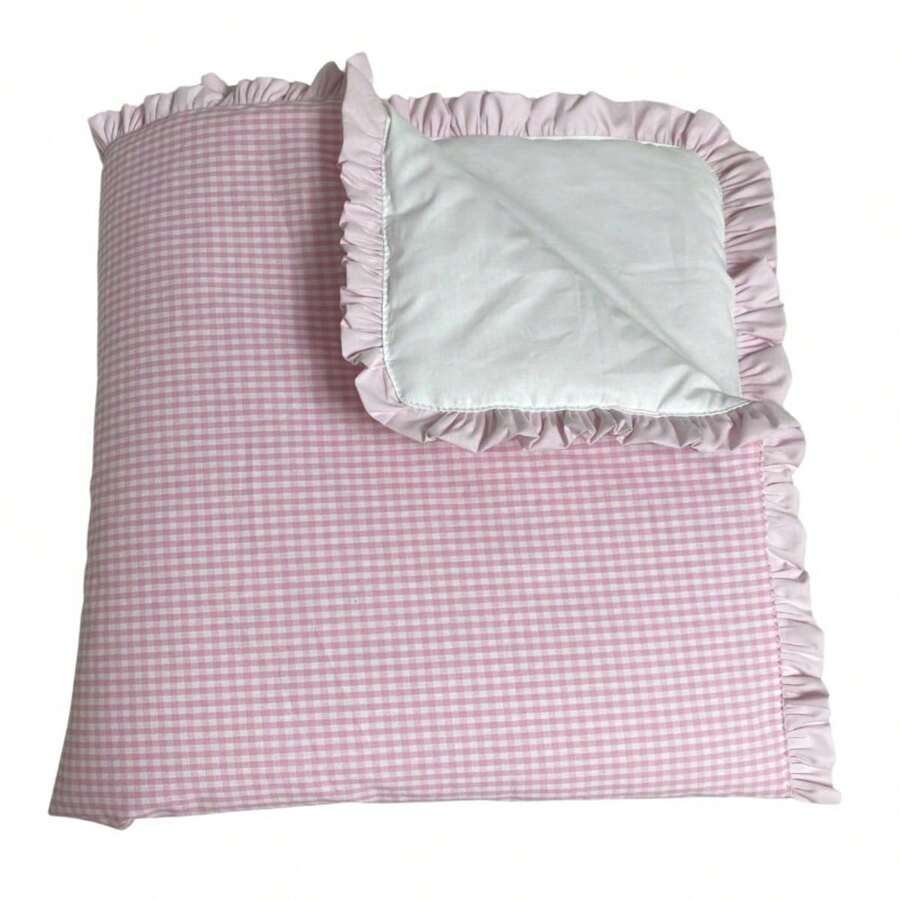Vichy Baby Blanket With Plaid Ruffle Liner - 粉紅色格子 - 查看 1