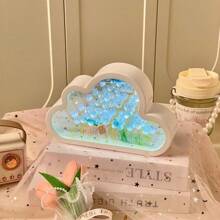 DIY Tulip Cloud Night Light Mirror Small Night Lantern Simulation Flowers Handmade Led Home Desktop Decoration Flowers Mirror 3D Table Lamp 21 Pieces Of Flowers