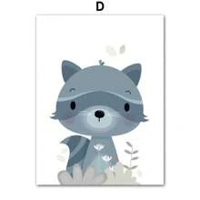 Cartoon Tier Wandkunst Dekoration, nordische süße Fuchs, Hirsch, Hase Gemälde für Kinderzimmer, Wohnzimmer, Schlafzimmer, Kinderzimmer (ohne Rahmen)