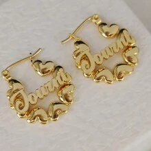 Bông tai hình trái tim có tên tùy chỉnh, Bông tai hình tròn có tên tùy chỉnh, Bông tai hình tròn có tên tùy chỉnh, Trang sức bằng thép không gỉ làm quà tặng cho bé gái - Bạc - Xem 5
