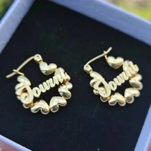 Bông tai hình trái tim có tên tùy chỉnh, Bông tai hình tròn có tên tùy chỉnh, Bông tai hình tròn có tên tùy chỉnh, Trang sức bằng thép không gỉ làm quà tặng cho bé gái - Bạc - Xem 6