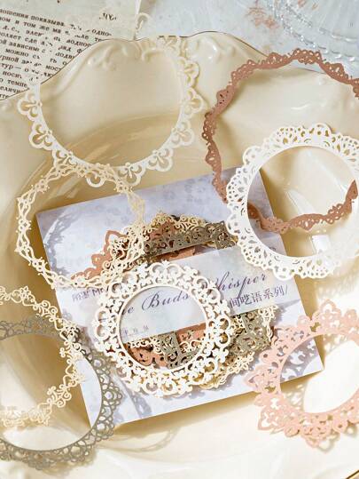 10入組/包復古風美學花環中空植物花圈框架紙張,垃圾日誌筆記本計劃書剪貼簿復古蕾絲裝飾diy手工藝紙張