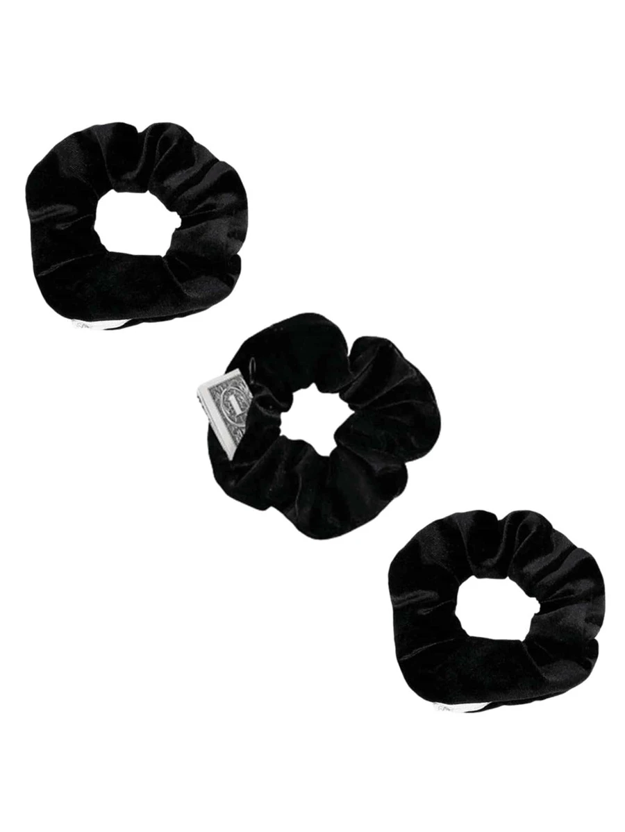 3pcs Zipper Headbands, Velvet Headbands, Elastic Headbands With Pocket, Keychain Coin Purse, Suitable For Earphones, Lipstick Storage - Black - View 1
