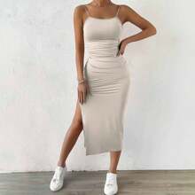 Suplex Strap Midi Dress With Twist Back And Padded Bra - trắng - Xem 1