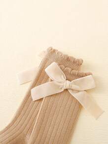 4 pares de calcetines de rodilla con volantes y lazos de color liso para bebés y niñas pequeñas, aptos para uso diario - Multicolor - Ver 7