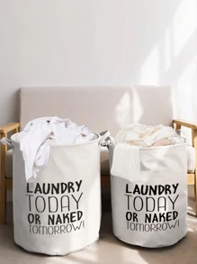 1pc Extra Large Polyester Laundry Basket, Modern Letter Graphic Laundry Basket For HomeL - Multicolor - View 8