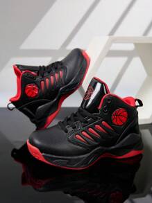 Boys' Fashion Versatile Leather-Look Casual Shoes, Outdoor Durable Anti-Slip TPR Sole Training Basketball Sneakers, Daily Casual Sports Running Shoes