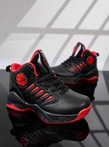 Boys' Fashion Versatile Leather-Look Casual Shoes, Outdoor Durable Anti-Slip TPR Sole Training Basketball Sneakers, Daily Casual Sports Running Shoes