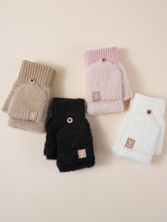 1 para miękkich dzianinowych rękawiczek bez palców dla mężczyzn i kobiet, ciepłe i lekkie na zewnątrz, do nauki, jazdy na rowerze, do pisania SMS-ów i korzystania z telefonu, jednolity kolor na jesień/zimę