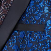 Men's Floral Jacquard Dress Suit Jacket 1 Button Tuxedo Blazer Sport Coat Jacket For Dinner,Prom,Wedding - Blue - View 4