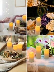 4/12pcs Ivory Flameless Flickering LED Pillar Candles | Waterproof D2.2" X H4"/5"/6"/7" | Remote Control Battery Powered | Outdoor Garden Patio Staircase Gazebo Decoration - 暖白光 - 查看 3