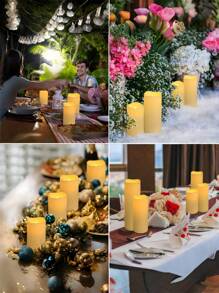 4/12pcs Ivory Flameless Flickering LED Pillar Candles | Waterproof D2.2" X H4"/5"/6"/7" | Remote Control Battery Powered | Outdoor Garden Patio Staircase Gazebo Decoration - 暖白光 - 查看 4