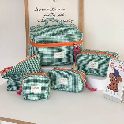 Classic Plaid Cosmetic Bag, Fabric Soft Zipper Pouch, Retro Minimalist Design, Multi-Purpose Storage Bag For Home, Travel, Daily Use Makeup Bag School Supplies Travel Essentials Make Up Bag Holiday Essentials Makeup Bags Makeup Pouch Makeup Organizer Holiday Winter Women Gifts For Women Make Up Organizer Makeup Storage