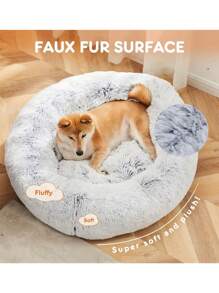 1 件随机颜色圣诞宠物窝，猫床，狗床，圆形毛绒宠物窝，全年温暖舒适，加厚隔热狗垫，猫深度睡眠床 - 彩色 - 查看 9