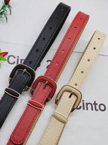 3 Pieces Leather Belt With Buckle 2.3CM - 黑+杏桃+紅 - 查看 4