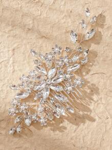 1件手工水晶新娘发梳，水钻新娘发夹，圣诞配饰，女士婚礼发饰 - 銀色 - 查看 7
