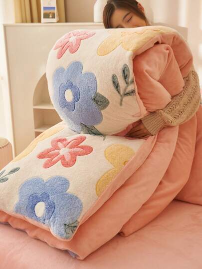 1pc Cartoon Wave Gray Printed Milk Plush Faux Fur Duvet Cover, 2-In-1 Quilt Cover (Inner Not Included), Warm Blanket For Autumn/Winter, Suitable For Living Room, Sofa, Bedroom, Dormitory