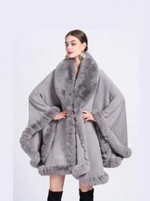 1 件女士仿羊绒和蓬松厚针织披肩领斗篷，柔软蓬松保暖防风时尚斗篷，适合日常穿着、聚会、派对、度假、宴会