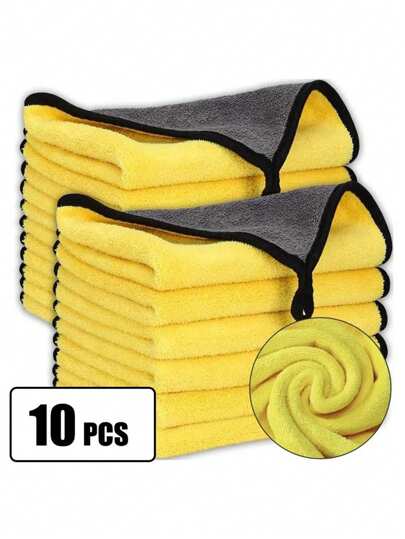 10pcs Multi-Purpose Plush Microfiber Cleaning Cloths, Suitable For Home, Car Washing, Drying And Auto Detailing