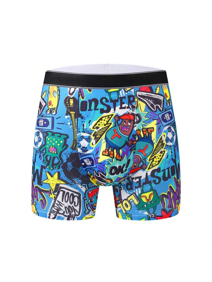 1 件装男士时尚图案长款平角内裤，透气舒适高弹力长款平角内裤，运动短裤，男士新颖内裤 - 彩色 - 查看 1