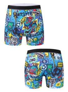 1 件装男士时尚图案长款平角内裤，透气舒适高弹力长款平角内裤，运动短裤，男士新颖内裤 - 彩色 - 查看 5