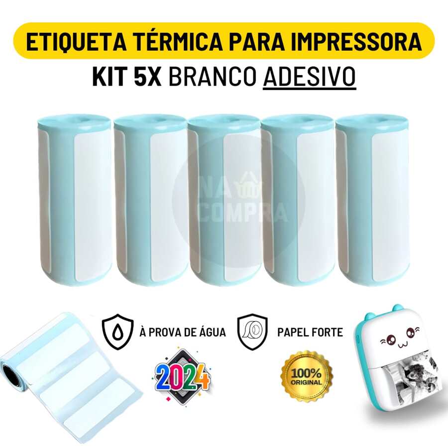 Kit 5 Rolls Of White Thermal Adhesive Label Rolls 57mm X 15mm 480 Labels Mini Printer - 57x15mm - Xem 1