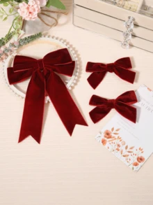 3 件装天鹅绒蝴蝶结发夹丝带粉色配饰马尾发带女童幼儿青少年儿童适合情人节、圣诞节、新年派对礼物