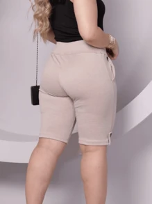 Women's Bermuda Shorts With Pocket And Button - 米色 - 查看 2