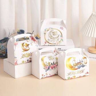 16 件斋月礼盒星星、月亮和建筑图案礼品包装袋、烘焙包装袋、斋月礼品、派对礼品包装袋