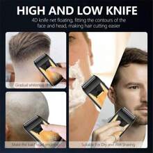 New Men's Double Blade Electric Shaver, Suitable For Shaving Head, Barber Use, Wireless Design, Professional Rechargeable Shaver/Trimmer, Super Close Shave - Gold - View 5