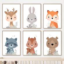 Cartoon Tier Wandkunst Dekoration, nordische süße Fuchs, Hirsch, Hase Gemälde für Kinderzimmer, Wohnzimmer, Schlafzimmer, Kinderzimmer (ohne Rahmen)