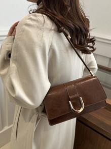Bolso cuadrado de hombro unicolor retro, bolso de sobaco a juego con solapa, el bolso de sobaco talla grande simple para mujeres, regalo ideal para Año Nuevo, bolso de negocios y casual de moda para mujeres, perfecto para oficina, negocios y trabajo