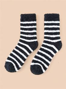 1 双男式舒适白色纯色灰色小条纹温暖柔软毛绒舒适蓬松四分之一袜子 - 白色 - 查看 8