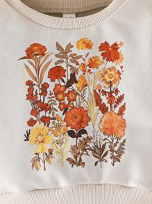 2 Pieces Baby Girls Flower Print Sweatshirt Top And Skirt Outfit, Children/Toddler Warm Sports Outdoor Set