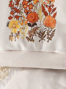 2 Pieces Baby Girls Flower Print Sweatshirt Top And Skirt Outfit, Children/Toddler Warm Sports Outdoor Set