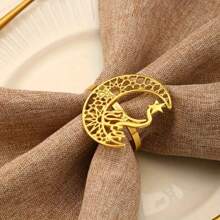 Ramadan Crescent Moon And Star Napkin Rings, Decor For Birthday, Farmhouse, Wedding, Restaurant, Hotel, Valentine's Day, Party, Buffet Table, Party Supplies, Home Kitchen Dining Table Decorations - Multicolor - View 2