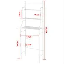 White Over Toilet Bathroom Shelf | Space Saving With 3 Shelves | Waterproof Storage Rack | Height Adjustable Legs (LAVA-002) - White - View 4