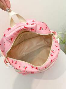 Korean Style Cherry Print Soft Girl Large Capacity Casual Student Backpack Valentines - Pink - View 2