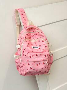 Korean Style Cherry Print Soft Girl Large Capacity Casual Student Backpack Valentines - Pink - View 7